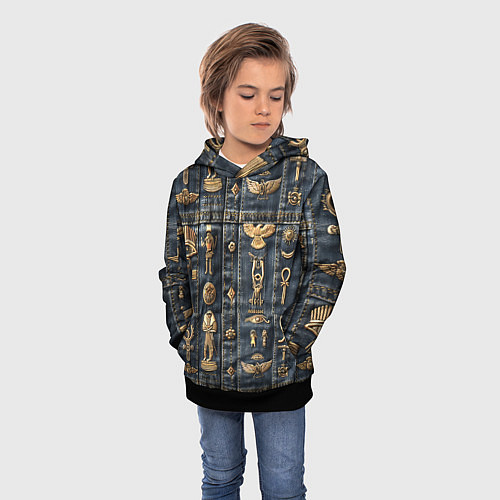 Детская толстовка Символы Египта на дениме / 3D-Черный – фото 3