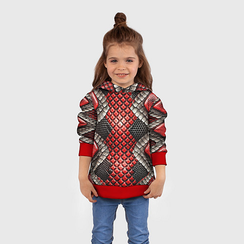 Детская толстовка Змеиная объемная текстурная красная шкура / 3D-Красный – фото 4