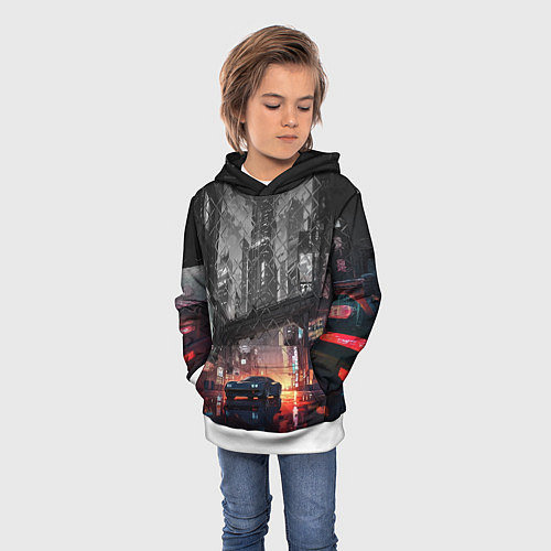 Детская толстовка Спорткар на ночной улице / 3D-Белый – фото 3