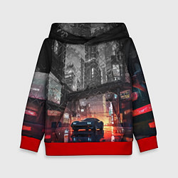 Толстовка-худи детская Спорткар на ночной улице, цвет: 3D-красный
