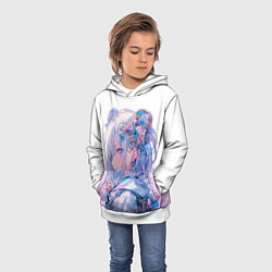 Толстовка-худи детская Девушка в стиле аниме с длинными волосами в розово, цвет: 3D-белый — фото 2