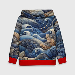 Толстовка-худи детская Джинсовые волны - нейросеть, цвет: 3D-красный