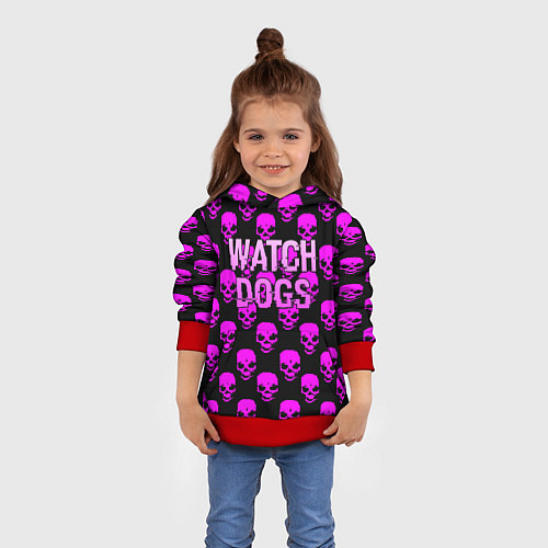 Детская толстовка Watch dogs neon skull / 3D-Красный – фото 4