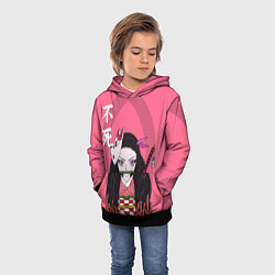 Толстовка-худи детская Незуко камадо на розовом фоне, цвет: 3D-черный — фото 2