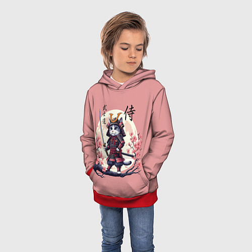 Детская толстовка Kitten samurai - bushido ai art / 3D-Красный – фото 3