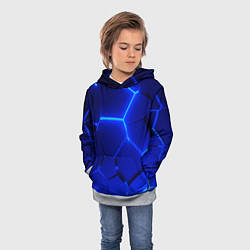 Толстовка-худи детская Текстура темных синих неоновые плиты, цвет: 3D-меланж — фото 2