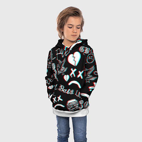 Детская толстовка Lil Peep logo glitch / 3D-Белый – фото 3