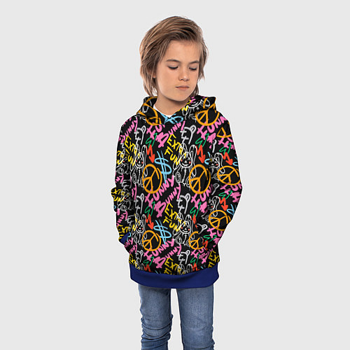 Детская толстовка Funny bunny color graffiti pattern / 3D-Синий – фото 3