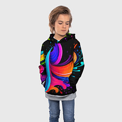 Толстовка-худи детская Неоновая красочная абстракция - нейросеть, цвет: 3D-меланж — фото 2