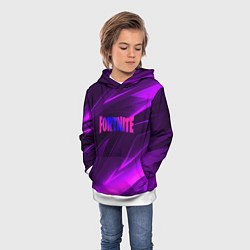 Толстовка-худи детская Fortnite neon stripes angles logo, цвет: 3D-белый — фото 2