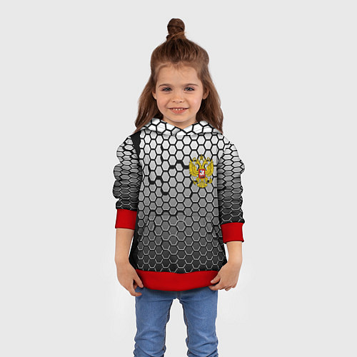 Детская толстовка Стальная броня-соты с Гербом РФ / 3D-Красный – фото 4