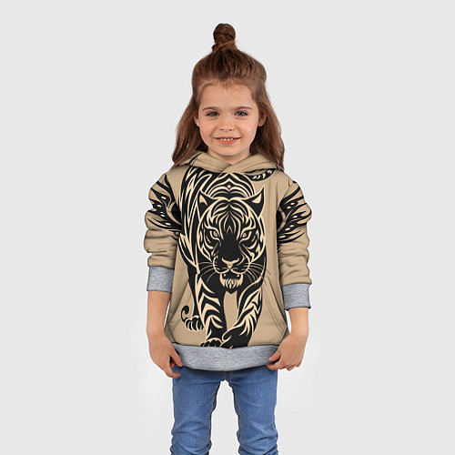 Детская толстовка Татуировка с тигром / 3D-Меланж – фото 4