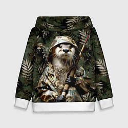 Толстовка-худи детская Выдра на рыбалке, цвет: 3D-белый