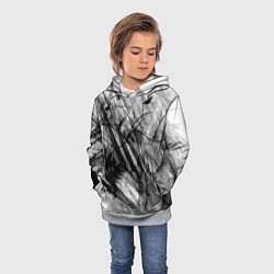 Толстовка-худи детская Серый абстрактный серо-черный шрих, цвет: 3D-меланж — фото 2