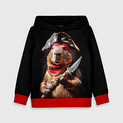 Толстовка-худи детская Капибара с пиратской пикой, цвет: 3D-красный