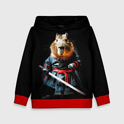 Толстовка-худи детская Капибара ниндзя с катаной, цвет: 3D-красный