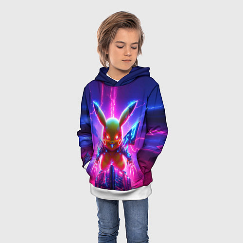 Детская толстовка Neon horror - cyber Pikachu / 3D-Белый – фото 3