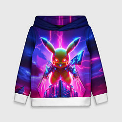 Толстовка-худи детская Neon horror - cyber Pikachu, цвет: 3D-белый