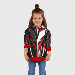 Толстовка-худи детская Красно-белый абстрактный демонический шлем, цвет: 3D-красный — фото 2