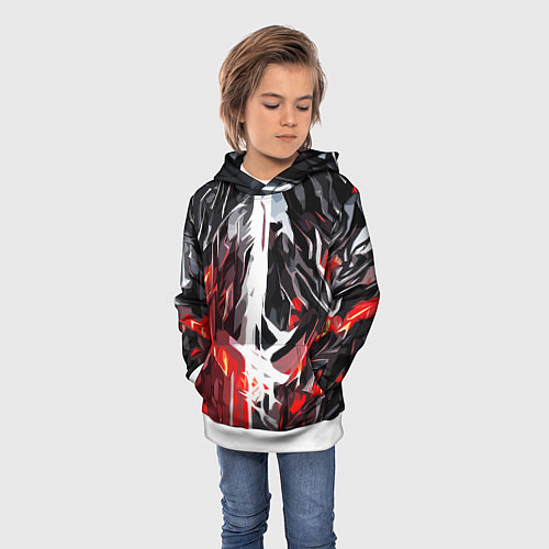 Детская толстовка Красная каменная абстракция и белая полоса / 3D-Белый – фото 3