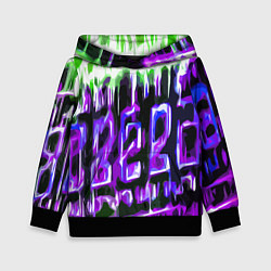 Детская толстовка Фиолетово-зелёная абстракция на чёрном фоне