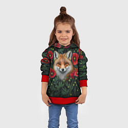 Толстовка-худи детская Лис среди маков, цвет: 3D-красный — фото 2
