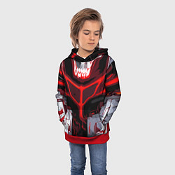 Толстовка-худи детская Red stripes on a black and white background, цвет: 3D-красный — фото 2