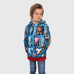Толстовка-худи детская Слоники на пэчворк, цвет: 3D-красный — фото 2