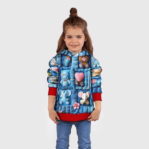 Детская толстовка Слоники на пэчворк / 3D-Красный – фото 4