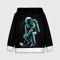 Толстовка-худи детская Космонавт играет в гольф, цвет: 3D-белый