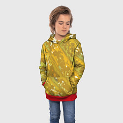 Толстовка-худи детская Белые фрагменты на жёлтом фоне, цвет: 3D-красный — фото 2