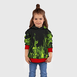 Толстовка-худи детская Зелёный огонь текстура, цвет: 3D-красный — фото 2
