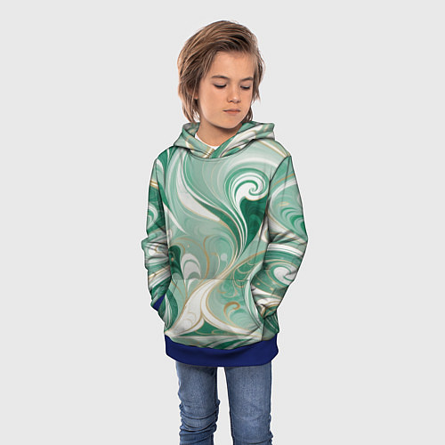 Детская толстовка Светло-зеленый узор с завитками / 3D-Синий – фото 3
