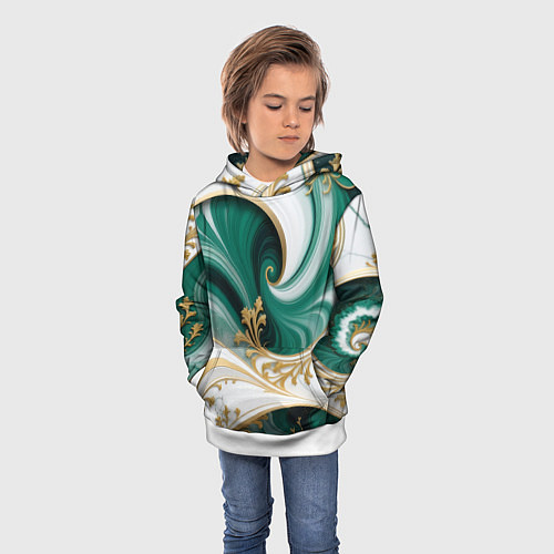 Детская толстовка Зеленые волны и золотые веточки / 3D-Белый – фото 3