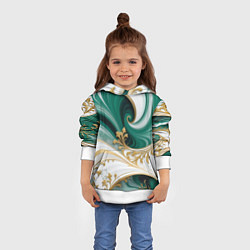 Толстовка-худи детская Зеленые волны и золотые веточки, цвет: 3D-белый — фото 2