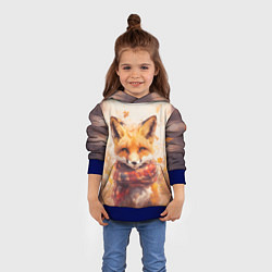 Толстовка-худи детская Лис в клетчатом шарфе, цвет: 3D-синий — фото 2