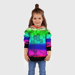 Толстовка-худи детская Неоновая абстракция соты, цвет: 3D-черный — фото 2