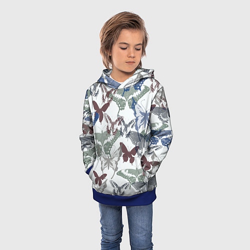Детская толстовка Бабочки на белом фоне - паттерн / 3D-Синий – фото 3