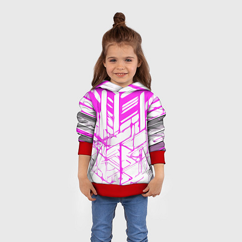 Детская толстовка Агрессивные розовые полосы на белом фоне / 3D-Красный – фото 4