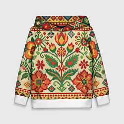 Толстовка-худи детская Славянский узор и орнамент, цвет: 3D-белый