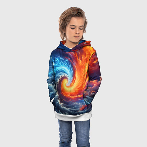 Детская толстовка Столкновение двух стихий - инь янь / 3D-Белый – фото 3