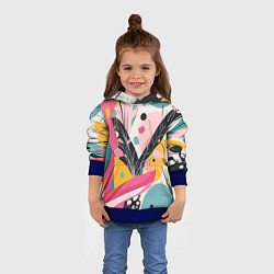 Толстовка-худи детская Листья цветы абстракция, цвет: 3D-синий — фото 2