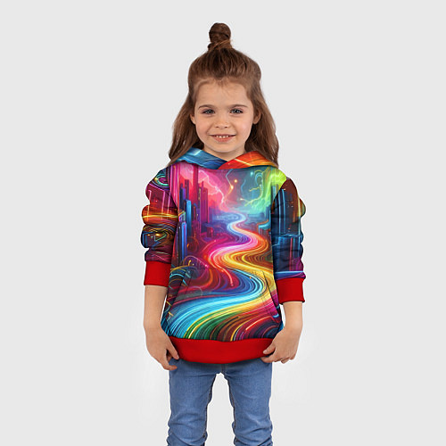 Детская толстовка Неоновый город - нейроарт / 3D-Красный – фото 4