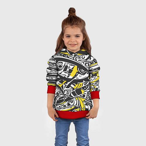 Детская толстовка Черно-желтый орнамент / 3D-Красный – фото 4