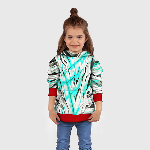 Детская толстовка Чёрно-голубая агрессивная абстракция на белом фоне / 3D-Красный – фото 4