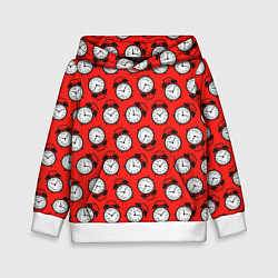 Толстовка-худи детская Будильник паттерн, цвет: 3D-белый