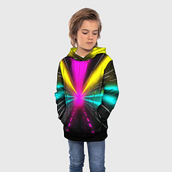 Толстовка-худи детская Неоновые лучи текстура, цвет: 3D-черный — фото 2