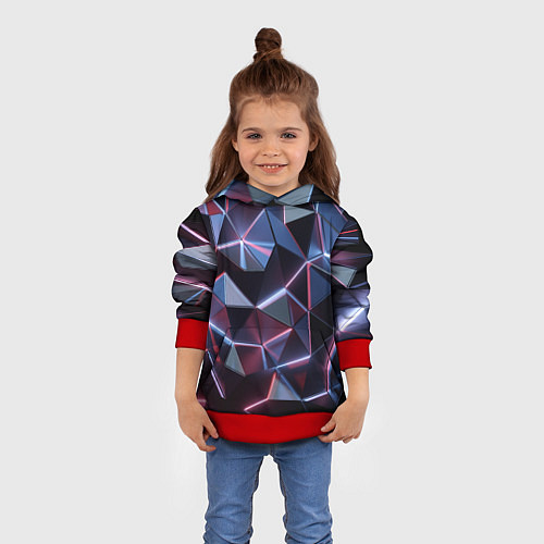 Детская толстовка Неоновые геометрические плиты / 3D-Красный – фото 4