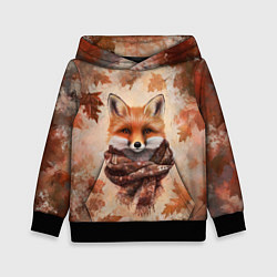 Толстовка-худи детская Осенний лис в шарфе, цвет: 3D-черный