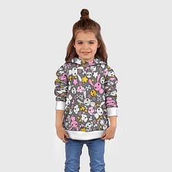 Толстовка-худи детская Зайчики с черепами паттерн, цвет: 3D-белый — фото 2